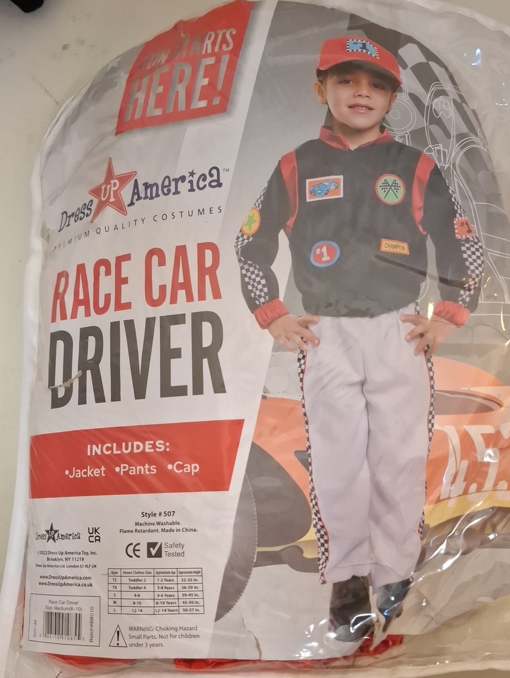 Dress Up America Kids Race Car Driver Costume - Black & Red
